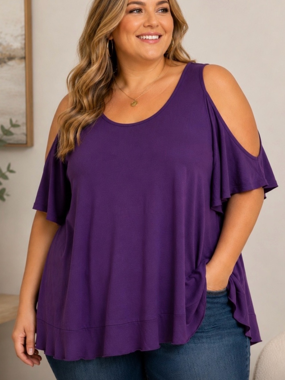 Torrid Super Soft Knit Elegant Purple Cold Shoulder Top